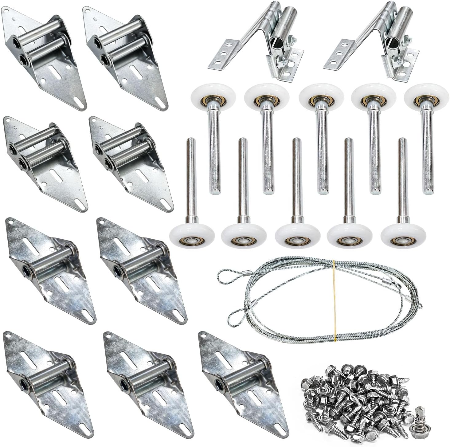 Garage Door Rollers Hinges Set, Track Wheels/Hinges/Top Bracket/Wire Rope Replacement Parts, Garage Door Hardware Roller Tune Up Kit for 7' Height Doors