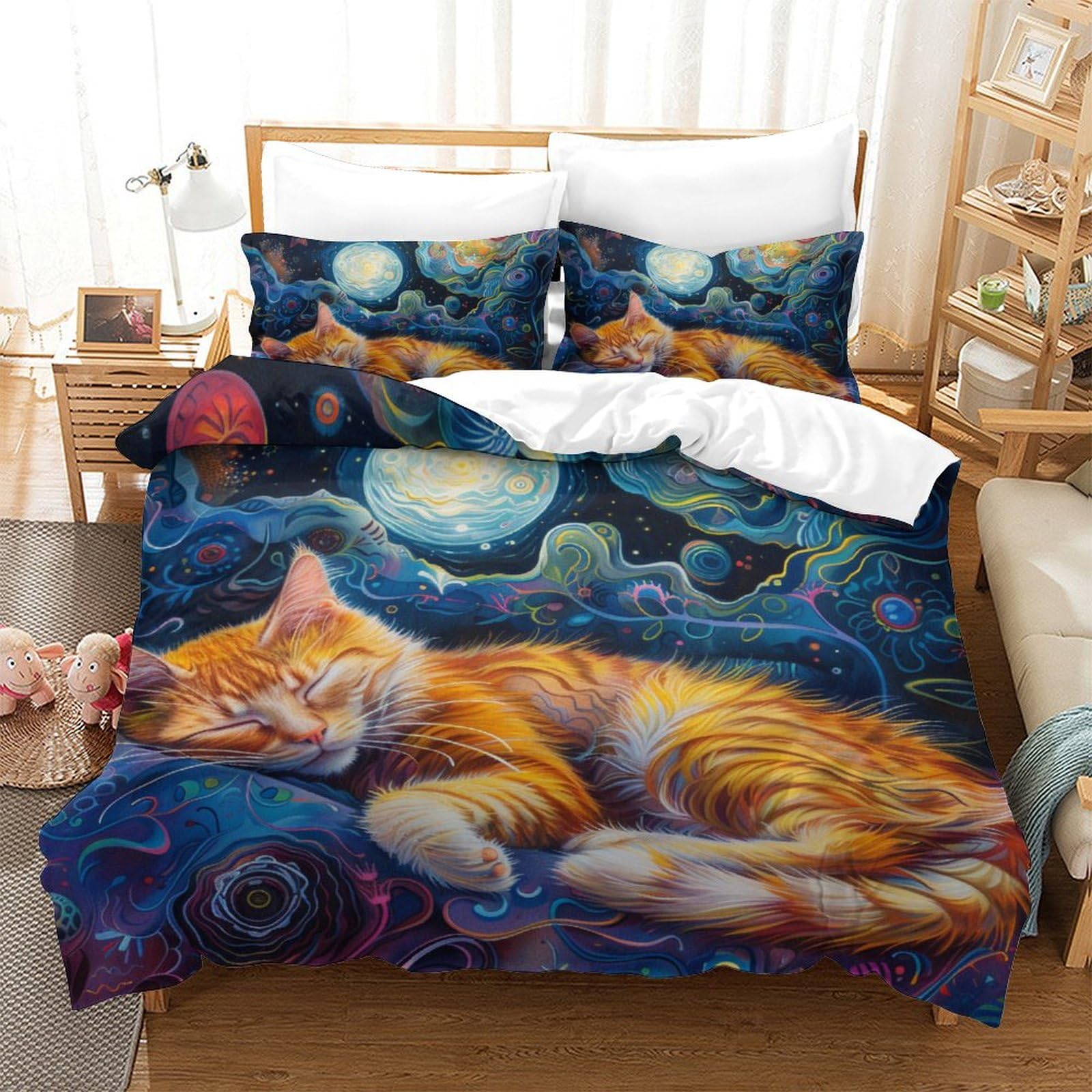 Gaoyuchun Style-13 Psychedelic Cat Duvet Cover Sets 3 Pcs Hotel Quality Quilt Cover Bedding Set Bed Covers With Pillowcases With Zipper Closure Ultra Soft Anti Allergic Microfiber Double（200X200cm）