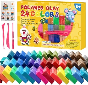 Air-Dry Clay Kit, 24-Color Modeling Dough, Self-Hardening Clay Set with Safe Formula, Kids Sculpting Supplies with Mixing Tools, Creative Art Material, Modeling Clays for Home School Classroom