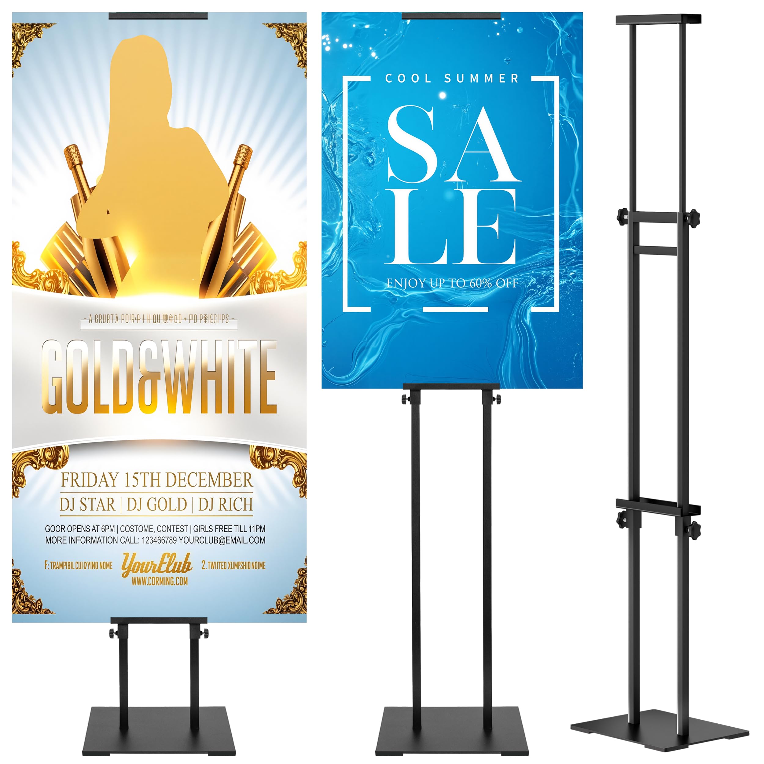 Double-Sided KT Board Sign Stand Adjustable Poster Stand Heavy Duty Floor Advertising Sign Holder Height Up to 203cm for Board & Foam,Black