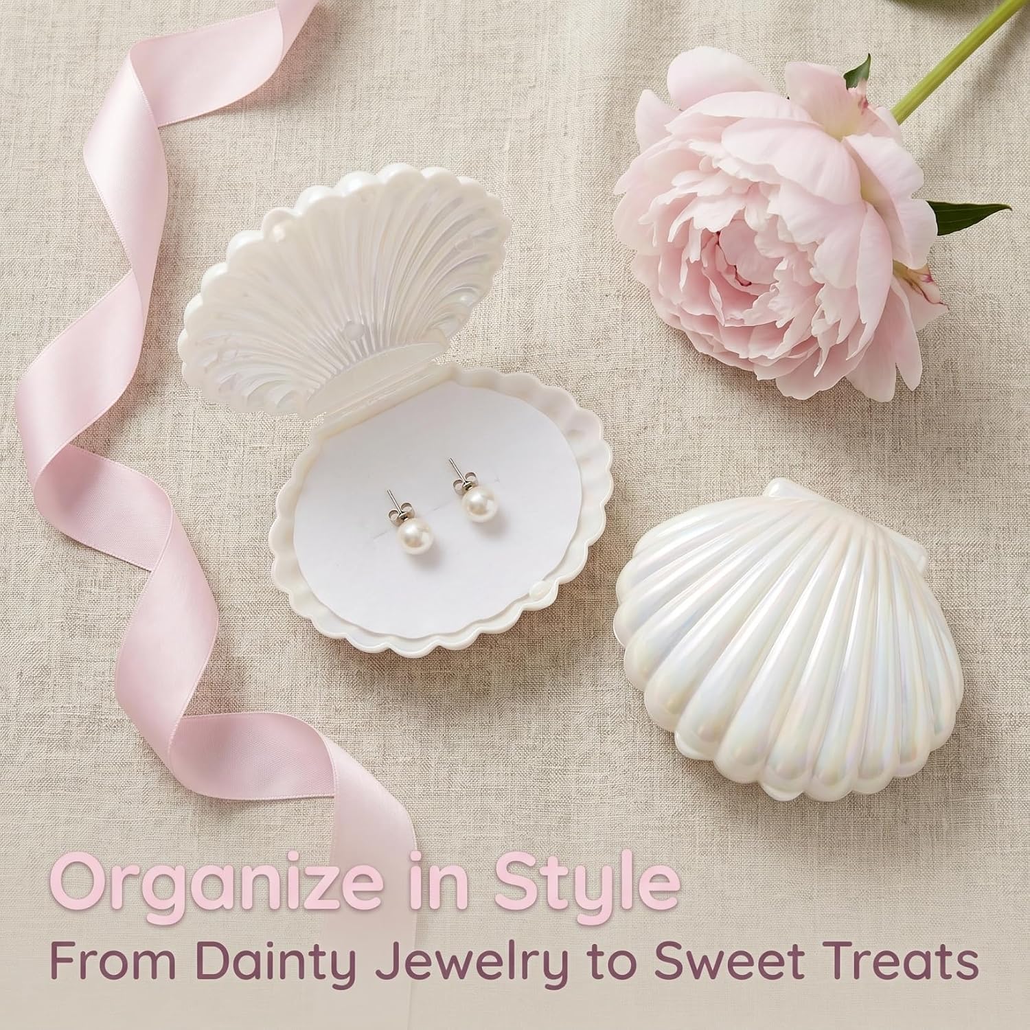 Pearl Colored Shell Candy Boxes, 10Pcs Plastic Seashell Candy Holder, Jewelry Storage Boxes, Shell Party Favors Containers for Wedding Birthday Shower Baby Shower Decoration Jewelry Storage Packaging