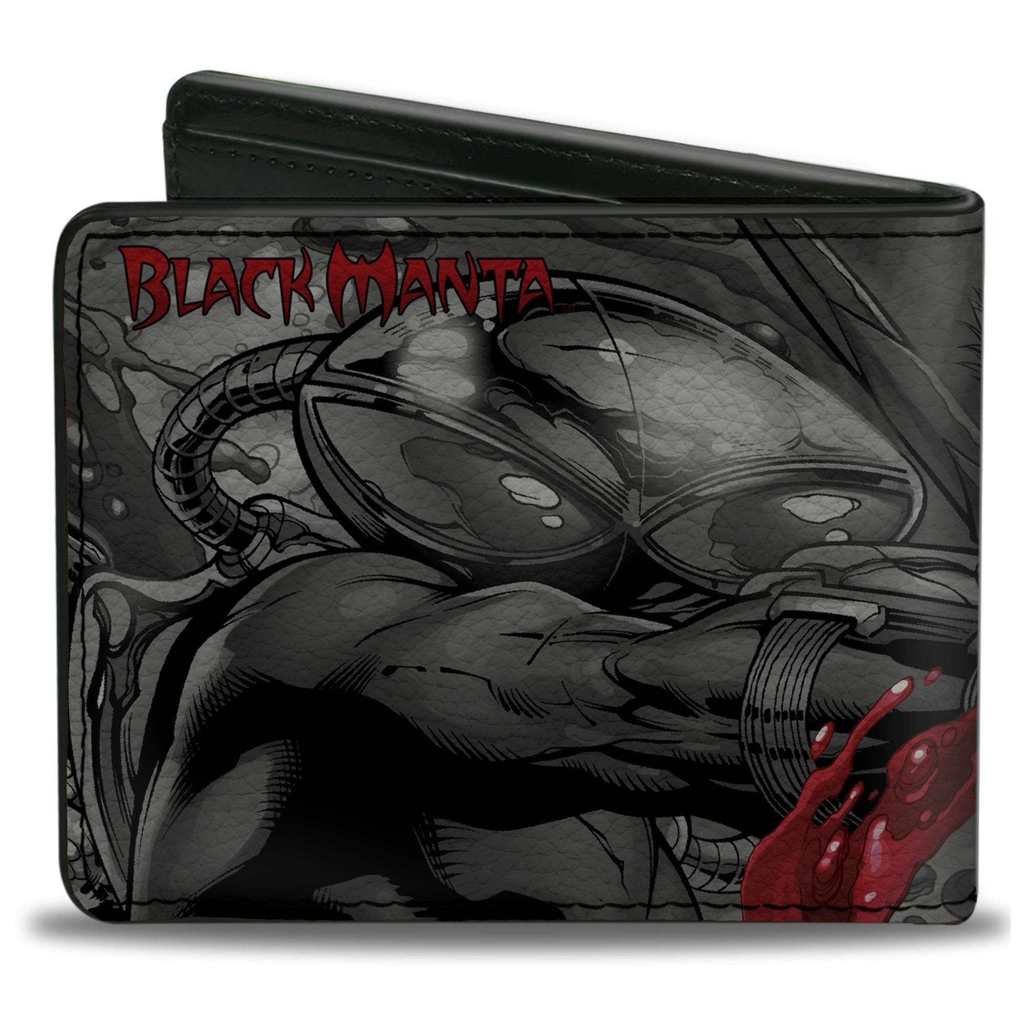 Buckle-Down Men's PU Bifold Wallet-Black Manta Pose/Aquaman Issue 23.1 Cover Scene Grays/Reds, Multicolor, 4.0