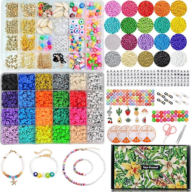 FACHPINT 8577pcs Clay Beads 20 Colors Bracelet Making Kit, 6mm Beads for Jewelry Making, Clay Beads Bracelet Making Kit with 20 Colors Seed Beads, Braclette Making Kit for Kids Adults Birthday