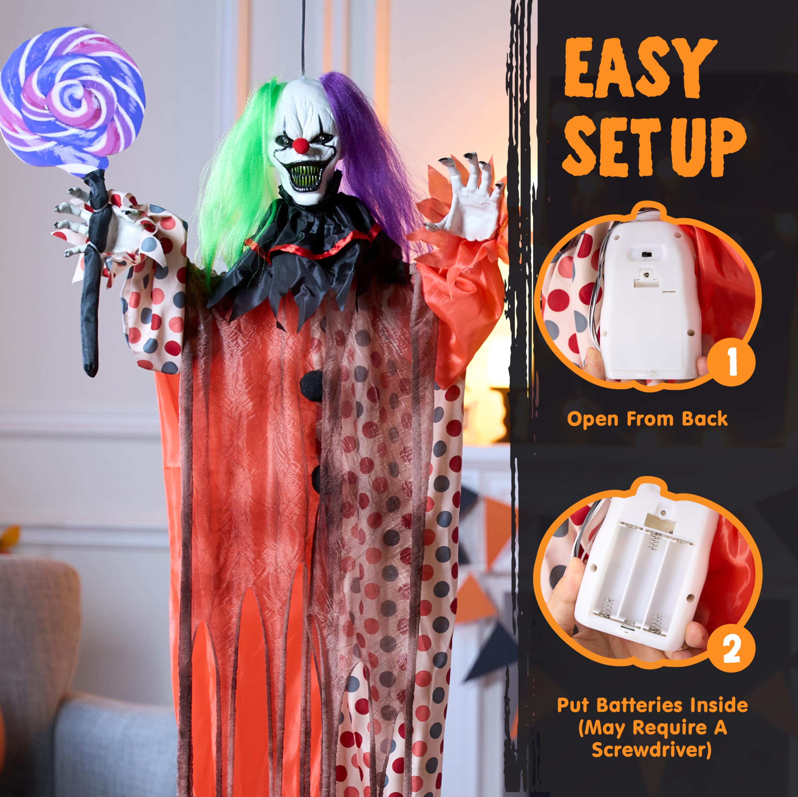 JOYIN Decorazioni da appendere per Halloween da 134,6 cm, decorazione animata spaventosa con braccio ondeggiante con suono e occhi rossi attivati dal suono urlante puntelli per interni casa infestata