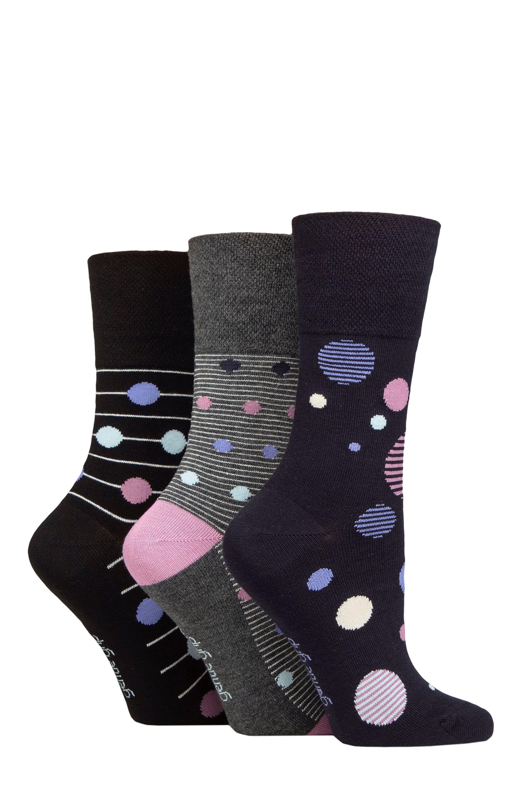 SOCK SHOP GENTLE GRIPSOCKSHOP Ladies Soft Top Patterned and Striped Soft Breathable Bamboo Socks in a Multipack of 3