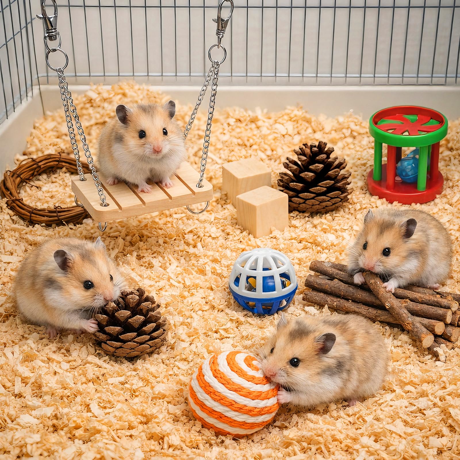 Juego de juguetes masticables para hámster, juguete sirio para romper el aburrimiento, accesorios de jaula, cuidado de los dientes, juguetes molares de animales pequeños, juguete de ratón, roedores