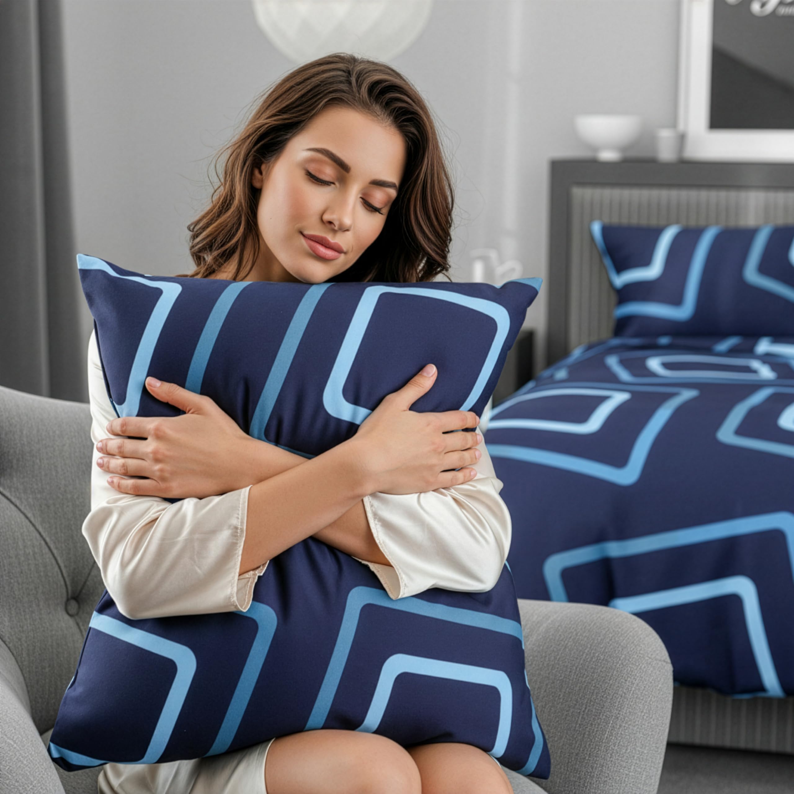 Bettwäsche 135x200 Baumwolle Bettwäsche-Sets Premium Blau Kariert Modern