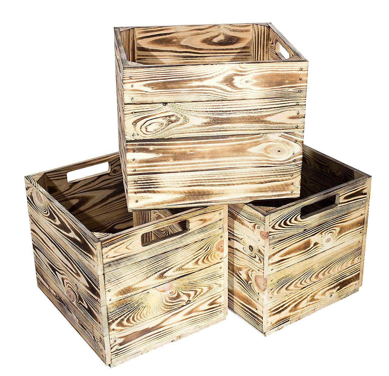 4 schöne Korbkisten aus Holz, passend für Kallax Ikea, zum Verstauen von Schulsachen / Spielzeug, neu, 37,5x32x32,5cm (geflammt)