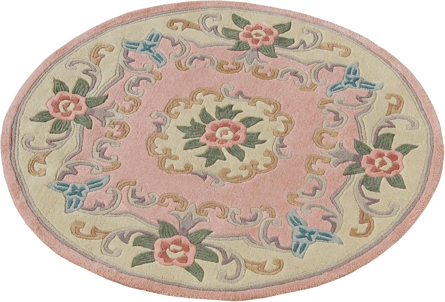 Traditional Floral Serena Aubusson II Small Rectangle Accent Rug | 1 foot 10 inches x 2 foot 10 inches | Parisian Light Blue | Handcarved, Hand-tufted, Luster Washed, Thick Pure Wool Accent Rug