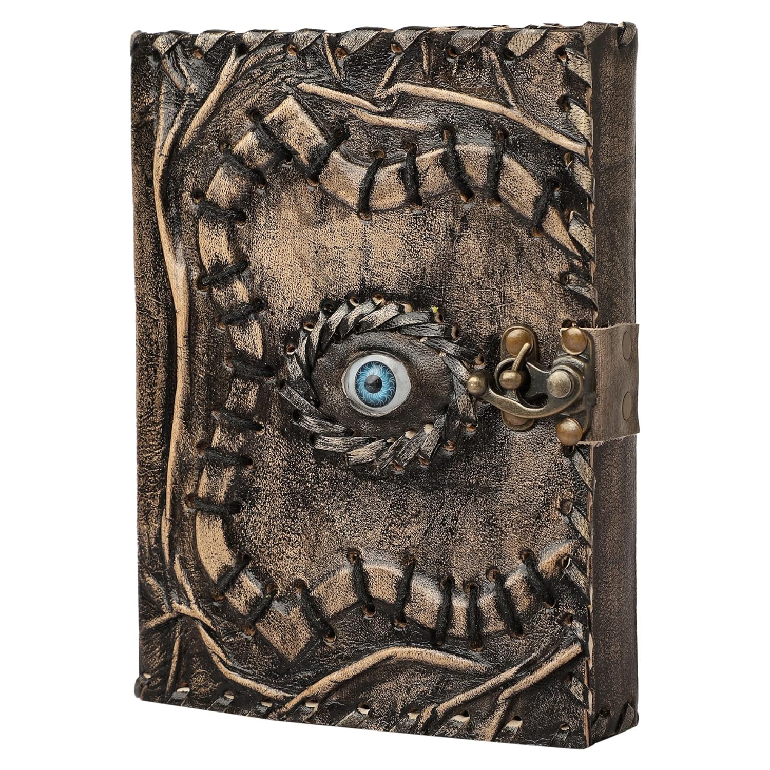 YOJO CRAFT Hocus Pocus Book of Spells Leather Journal Deckle Edge Paper Third Eye Vintage Leather of Shadows Journal Blank Antique Spell Book Lock Clasp Notebook (ANTIQUE 7 X 5), 200 Pages