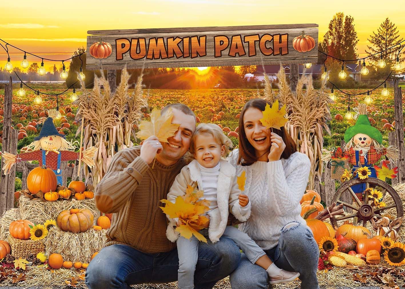 Fall Pumpkin Patch Backdrop Banner Autumn Pumpkin Harvest Photography Background Fall Halloween Autumn Thanksgiving Party Decorations Photo Props (2.4x1.8m)