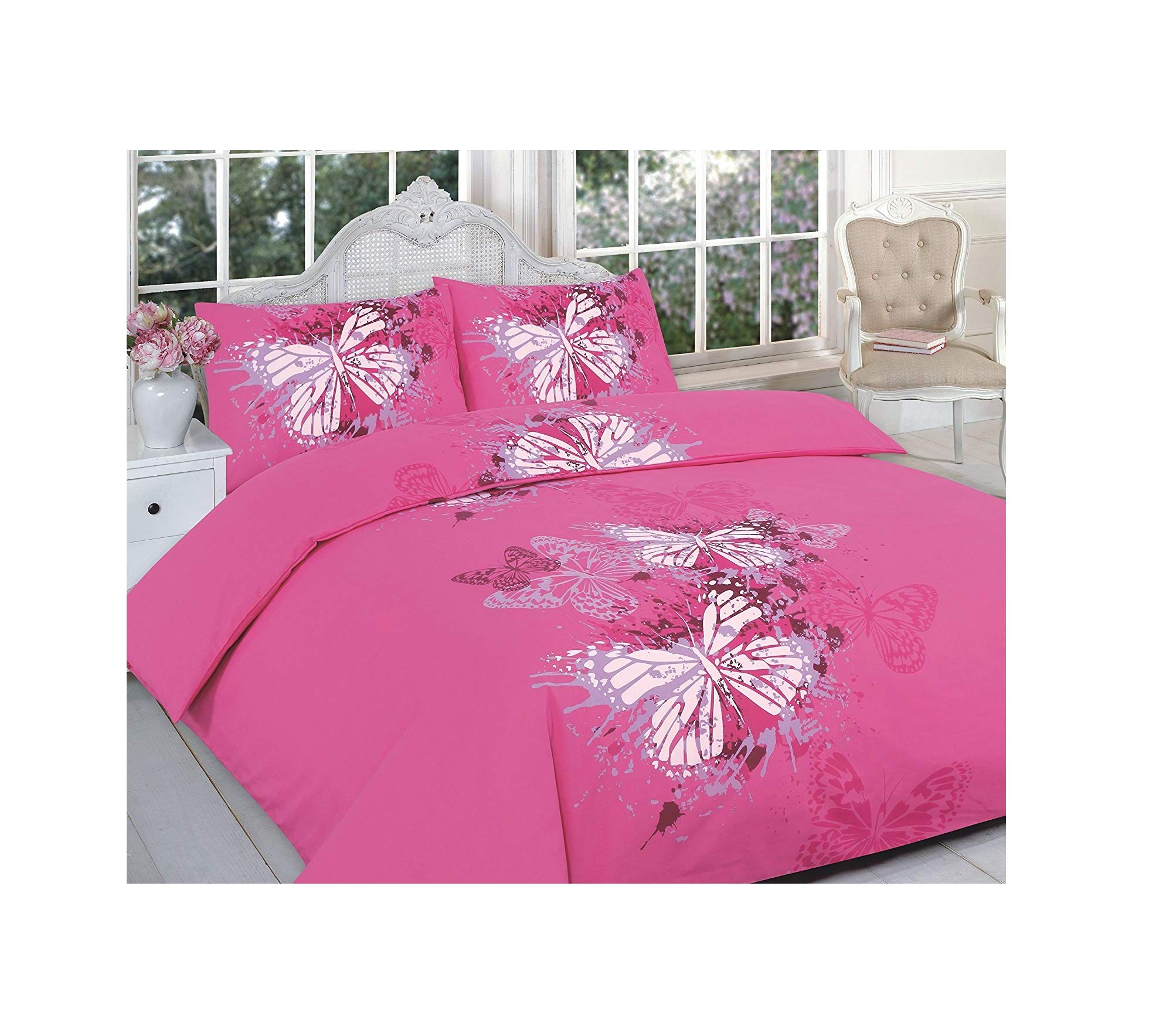 Excellent Hotel Quality King Printed Butterfly Pink Design Duvet Cover Set Bedding Set with pillowcases - King Size