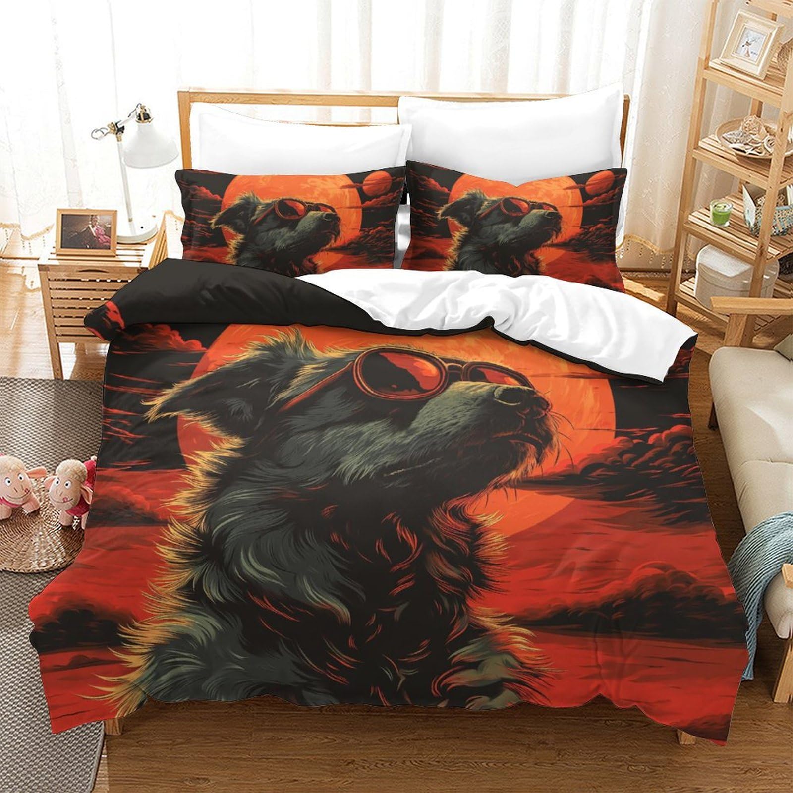 Housse de couette chien lunettes 200x200 microfibre 3pcs