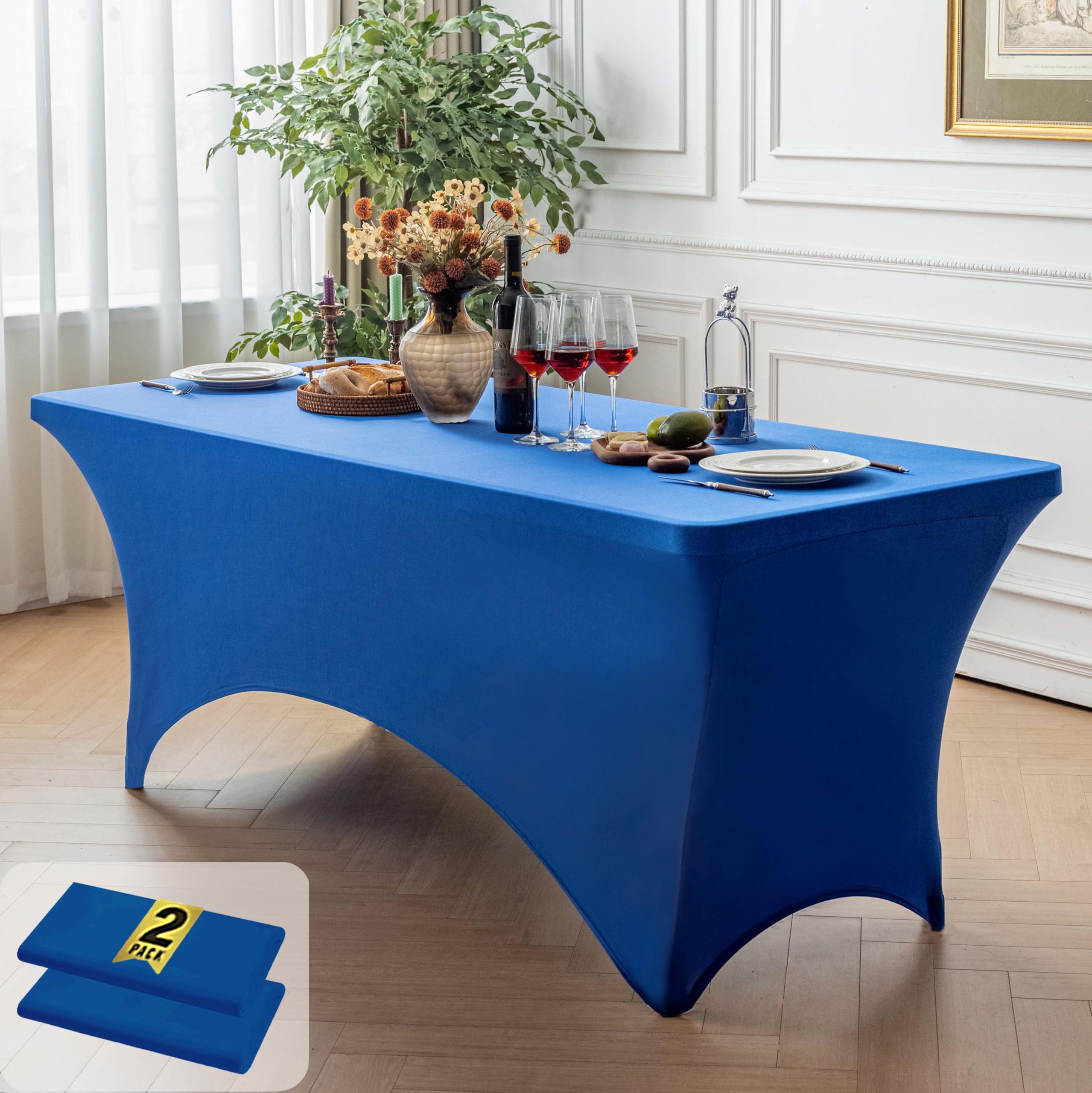 FOLINS&amp;HOME 2 Pack Royal Blue 6ft Fitted Spandex Water Resistant Tablecloth