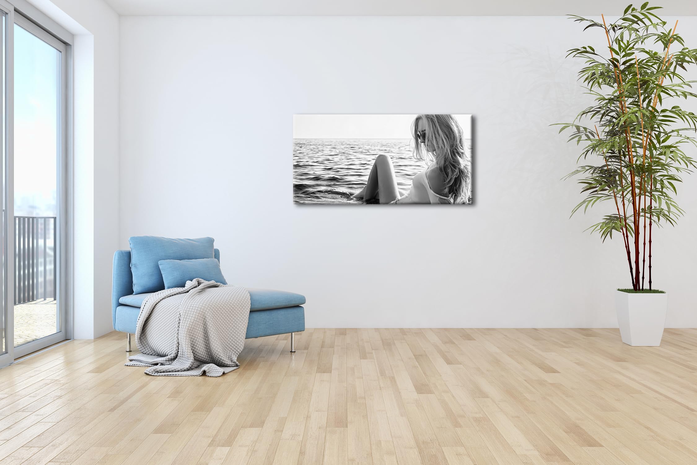 Panorámica de refrigeración húmeda 120 x 60 cm, efecto: negro/blanco como lienzo, diseño listo enmarcado en marco de madera auténtica, impresión digital de alta calidad con marco