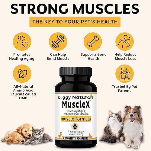 Miniatura 7 de Fórmula muscular canina para gatos y perros pequeños con 300 mg de CaHMB y vitamina D3  Fórmula natural de construcción muscular  Ayuda a reducir la