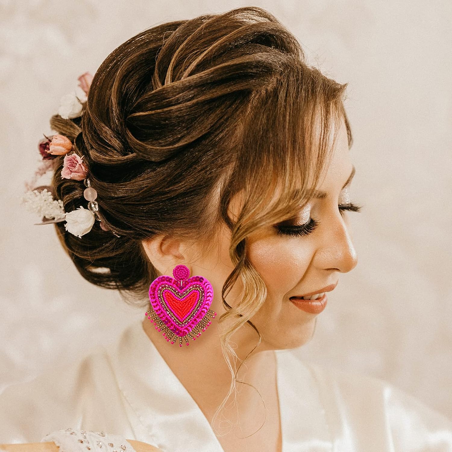 Bead Dangle Earrings for Women Heart Beadeds Dangle Earrings Valentine's Day Rhinestone Heart Earrings Holiday Bead Drop Dangle Earrings Valentine's Day Beadeds Earrings Gift - Image 5