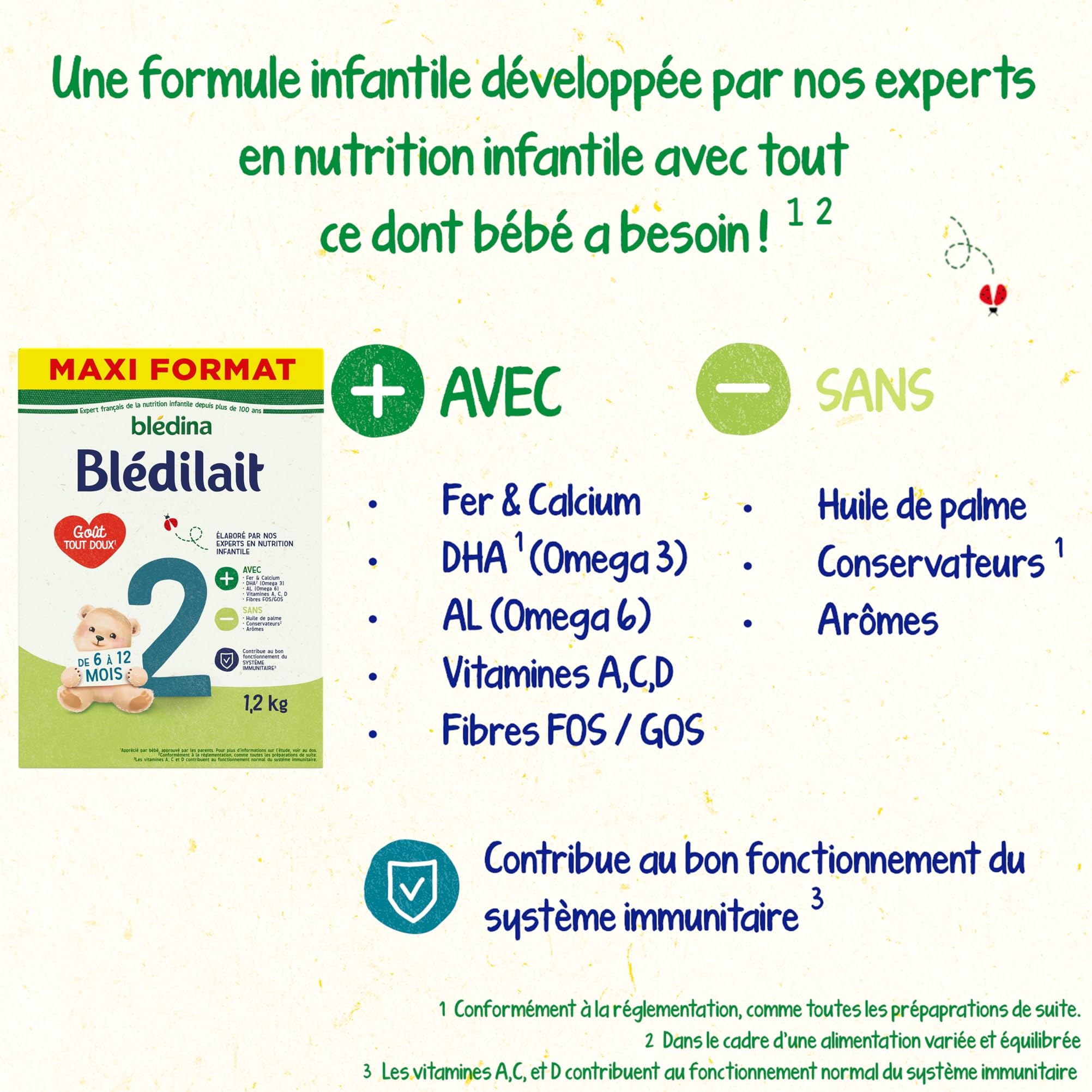 Blédina Blédilait 2, Lait en Poudre pour Bébé, De 6 Mois à 12 Mois, 1,2kg (Boîtex3)