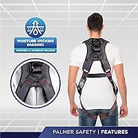 Vista 4 de Palmer Safety - Arnés de seguridad de cuerpo completo con ajuste de 5 puntos, anillo en D dorsal, piernas con ojales, dos anillos en D laterales e