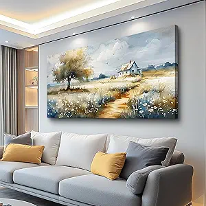 FUHAIHUA Canvas Wall Art For Living Room Large Wall Decor For Bedroom Modern Office Decorations Pastoral Pictures Scenery Watercolour Wall Paintings Artwork Farmhouse Home Decor Mural 24x48 In
