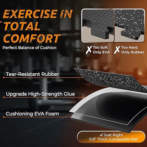Miniatura 3 de PRAISUN Tapete de gimnasio de 0.6 pulgadas de grosor, 12 azulejos de 48 pies cuadrados, azulejos de espuma entrelazados con parte superior de goma,