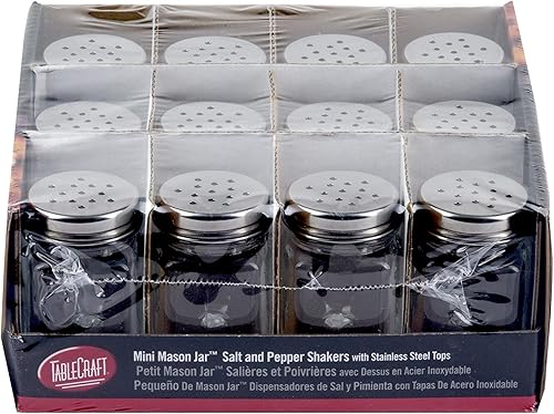 Miniatura 2 de Tablecraft Mini salero y pimentero Mason con parte superior de acero inoxidable, 12 por paquete, 1.5 onzas
