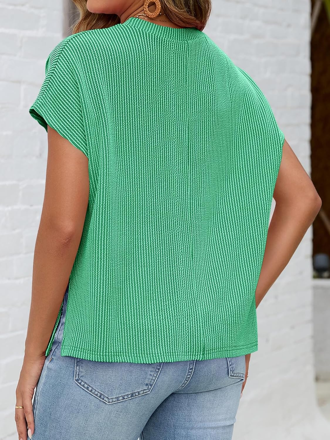 Womens Oversized Tshirts Summer Casual Cap Sleeve Ribbed Tops Loose Fit Flowy Dolman T Shirt Plus Size Teacher Outfits Tees - Image 5