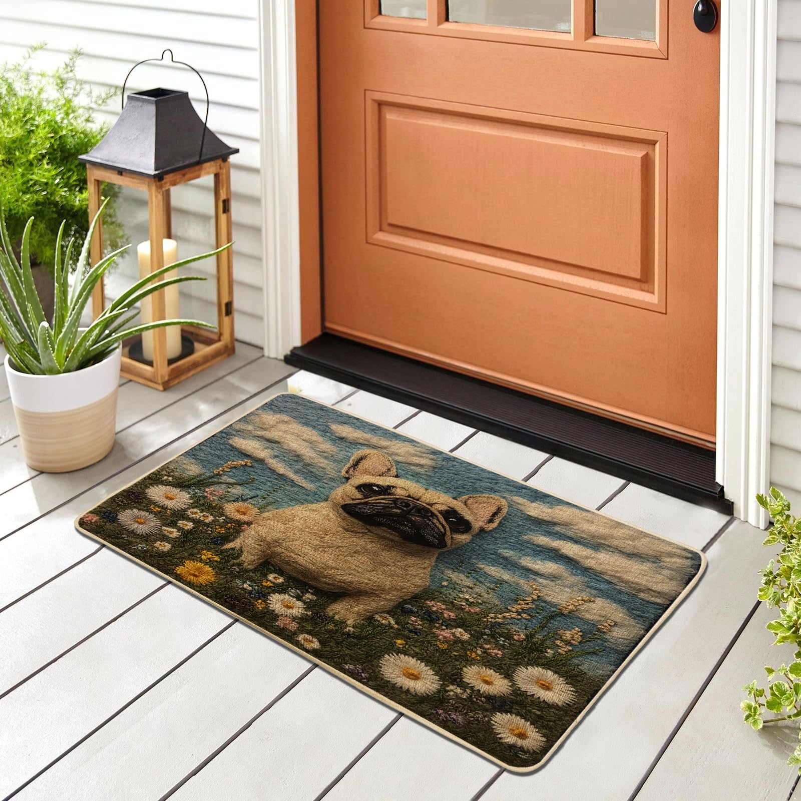 Tapis extérieur ultra fin bouledogue français noir et étanche