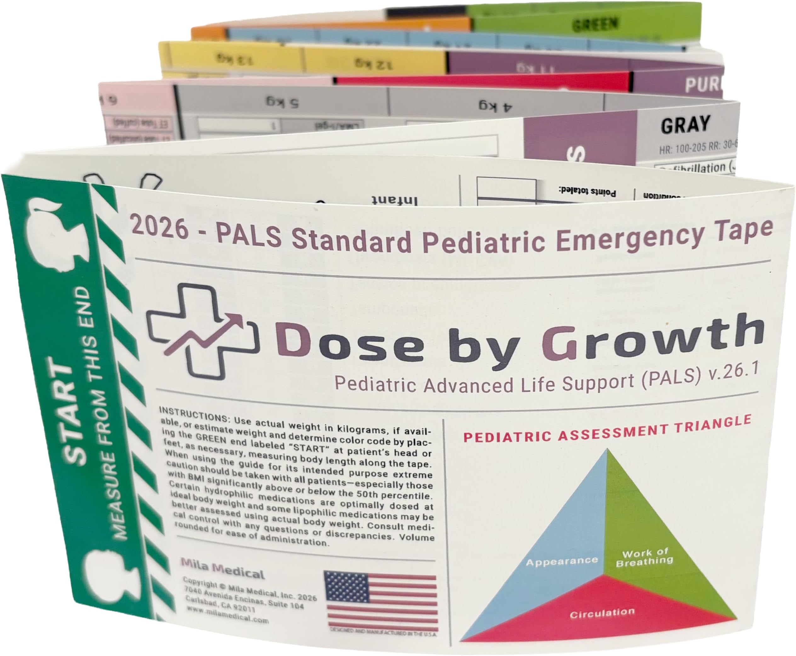 Dose By Growth 2024 Updated PALS Pediatric Advanced Life Support Emergency Length-Based Tape with Broselow Compatible Color Zones Designed for Paramedics, Nurses & EMS Providers