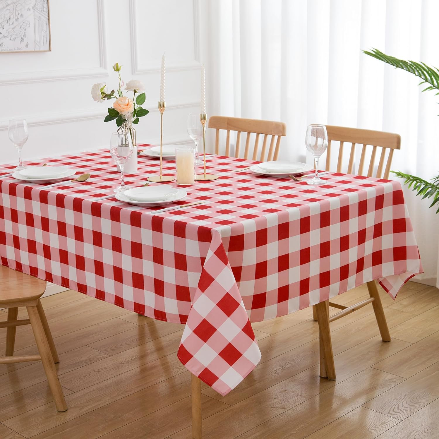 Red Checkered Tablecloth 60x102 Inch Red and White Buffalo Plaid Gingham Rectangle Table Cloth - Oblong Polyester Table Cover Reusable Waterproof Wipeable for Holiday Party Picnic Dinning