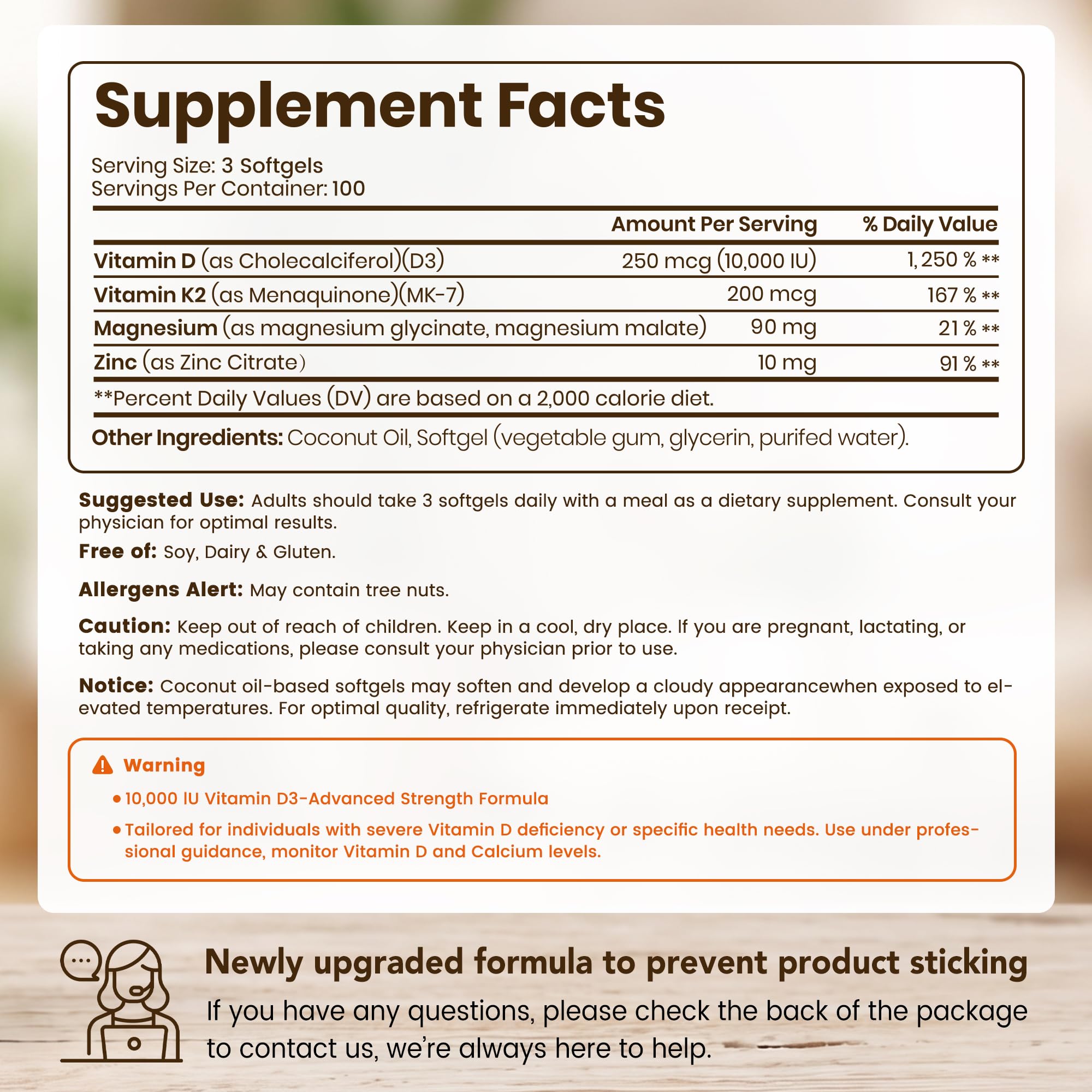 VEV Corefeel Vitamin D3 K2 10,000 IU Magnesium Supplement, 300 Softgels — Amazon image 2