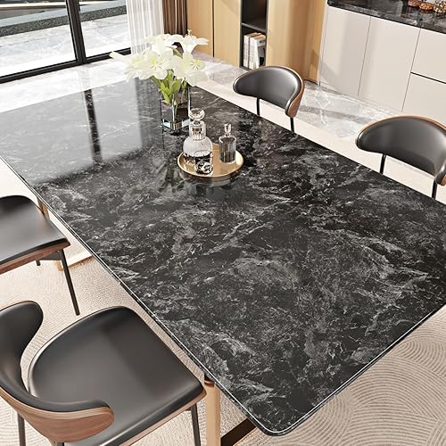 Miniatura 4 de Papel de contacto de mármol negro para encimeras de despegar y pegar de 15.8 x 78.7 pulgadas, papel adhesivo negro impermeable para encimeras, papel