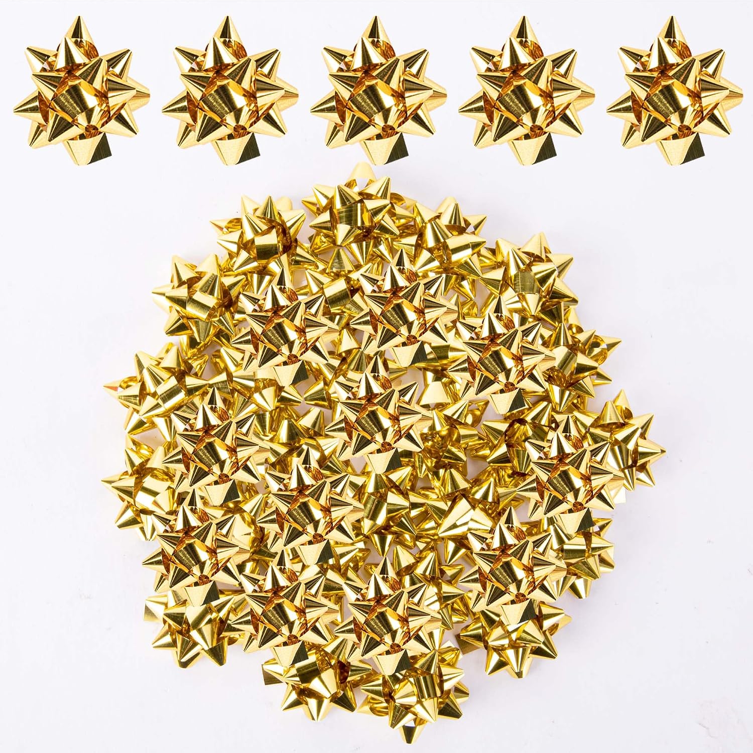 200 Pcs Mini Christmas Gift Bows, 1" Golden Metallic Star Gift Bows