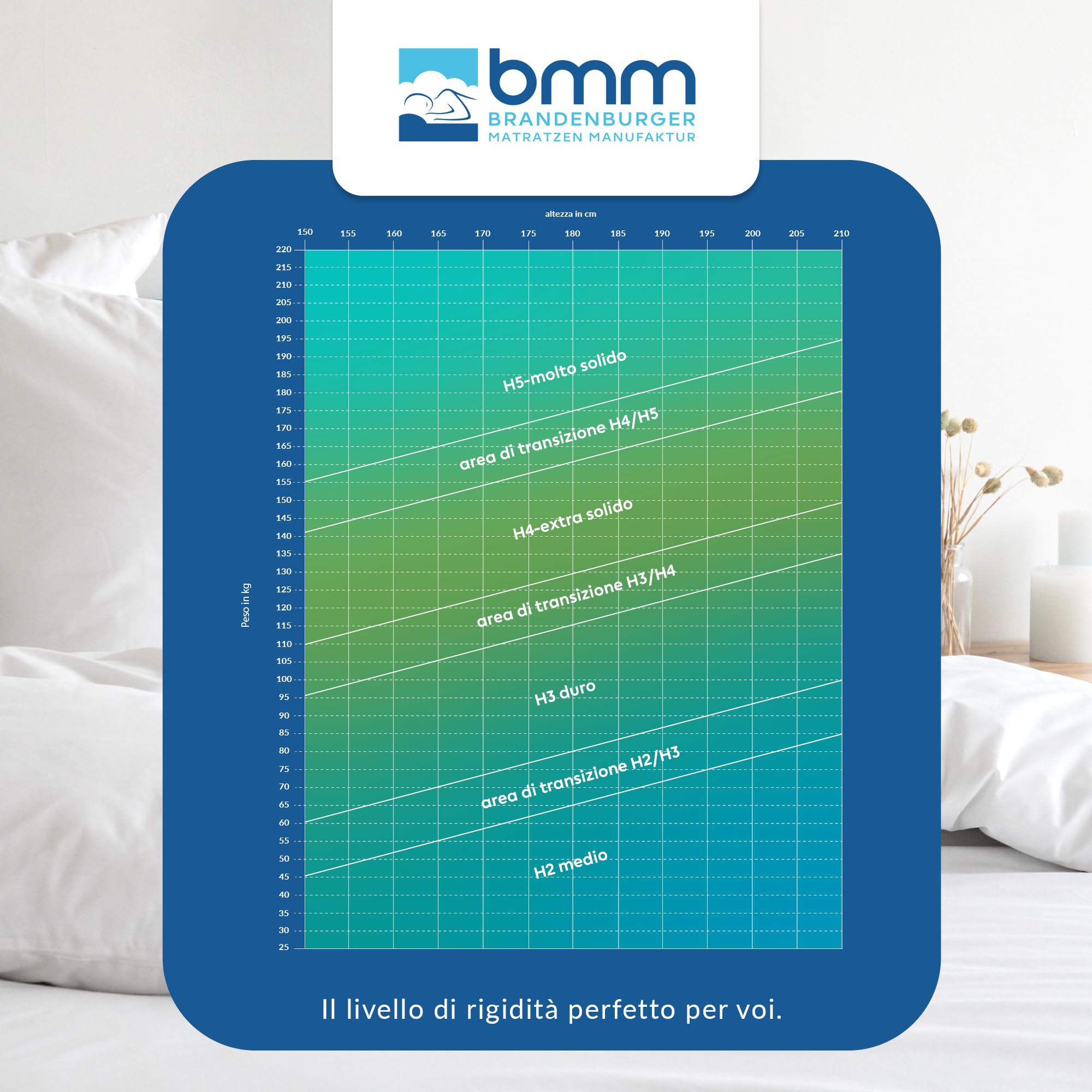 BMM Materasso 80 x 190 cm, comfort 23 H2 medium/schiuma fredda certificata Öko-Tex/materasso ergonomico a 7 zone, altezza 23 cm, comfort 23 / materassi prodotti in Germania