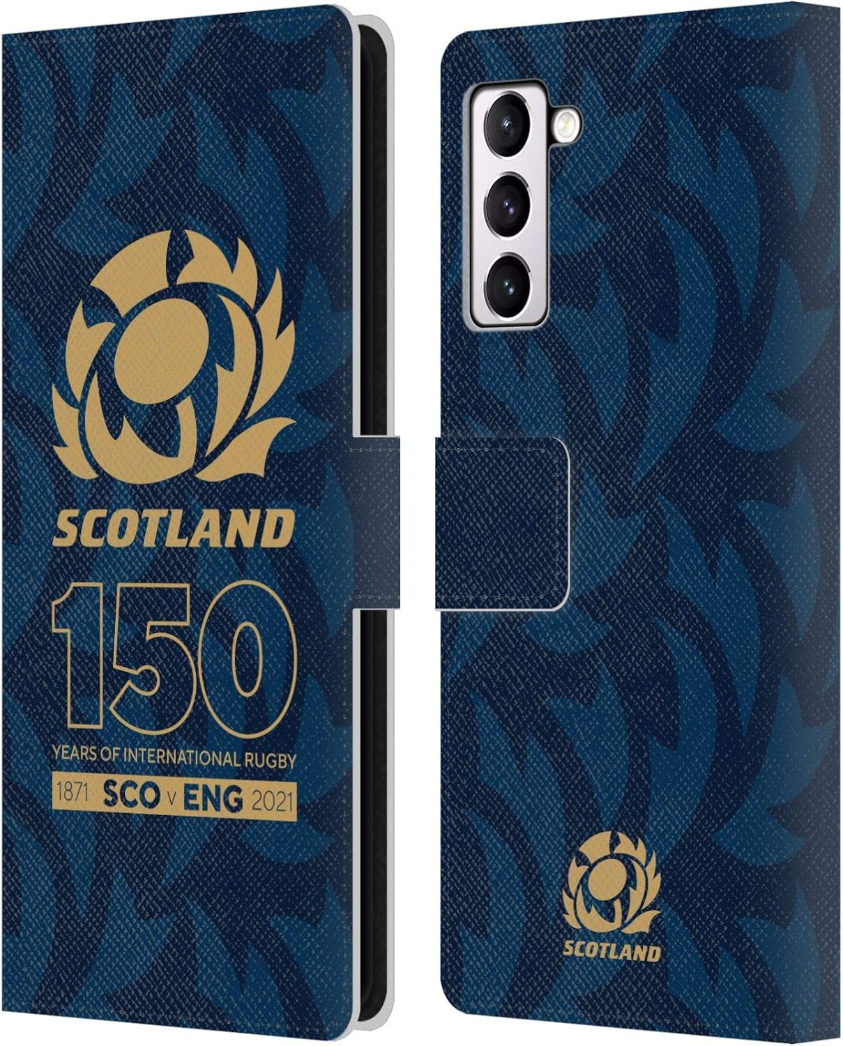 Head Case Designs Officially Licensed Scotland Rugby Thistle 150th Anniversary Leather Wallet Case Compatible with Samsung Galaxy S21+ 5G