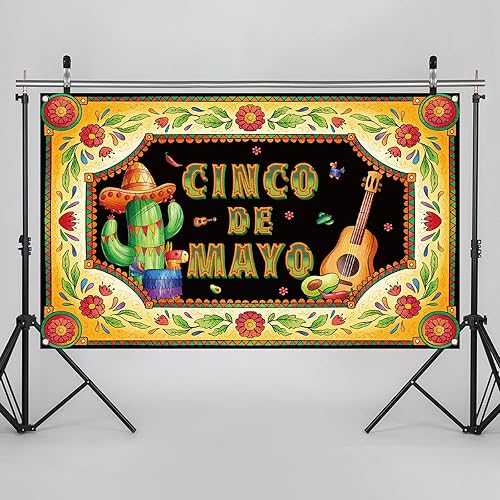 Miniatura 3 de Telón de fondo de Cinco De Mayo para fotografía, pancarta mexicana, recuerdos de fiesta, decoraciones y suministros de Cinco De Mayo para fiesta en