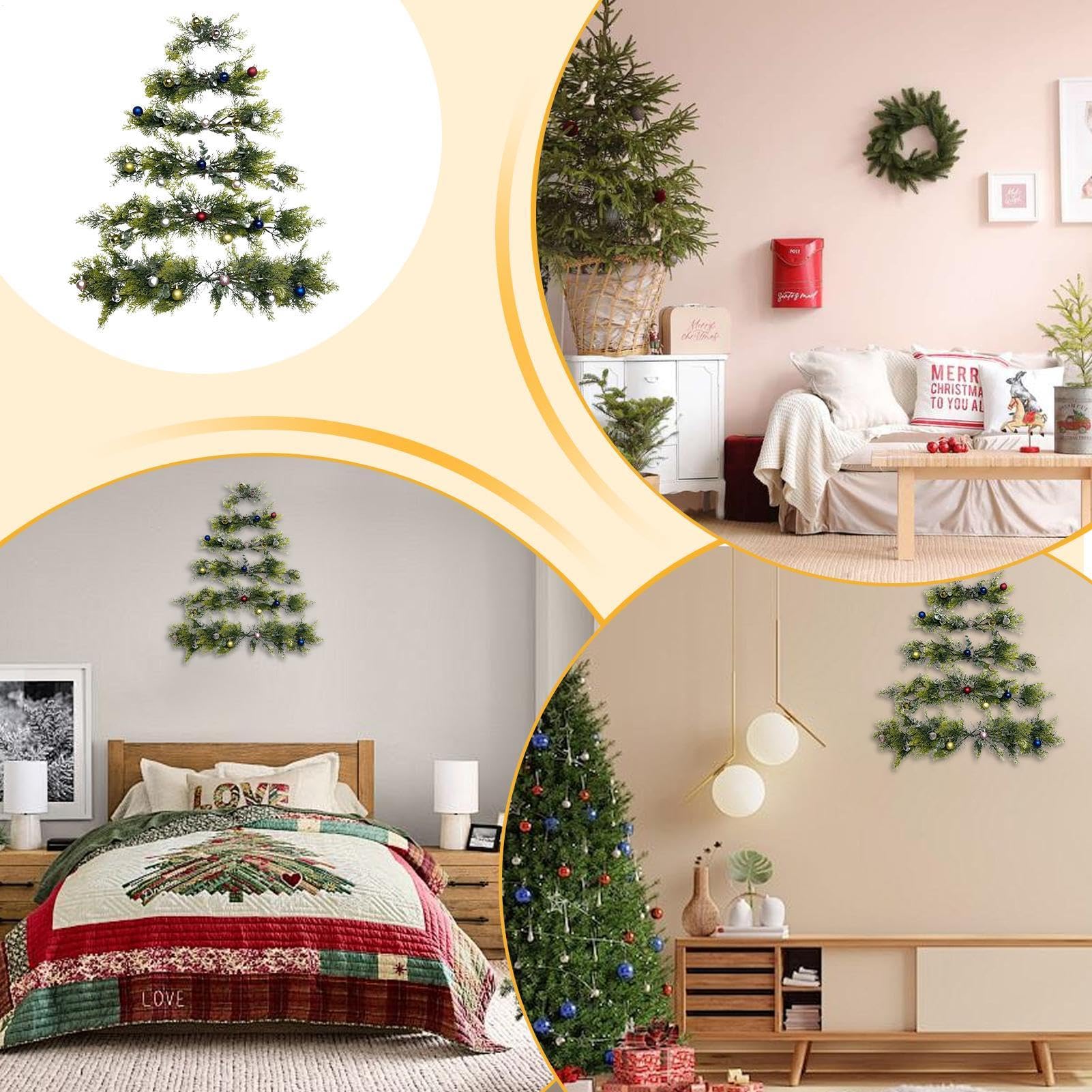 Zibeem Sapin De Noël Mural, Décoration Murale Pour Sapin De Noël, Guirlande Plate Pour Sapin De Noël Pour Mur, Décorations Murales Peu Encombrantes À Suspendre Pour Sapin De Noël
