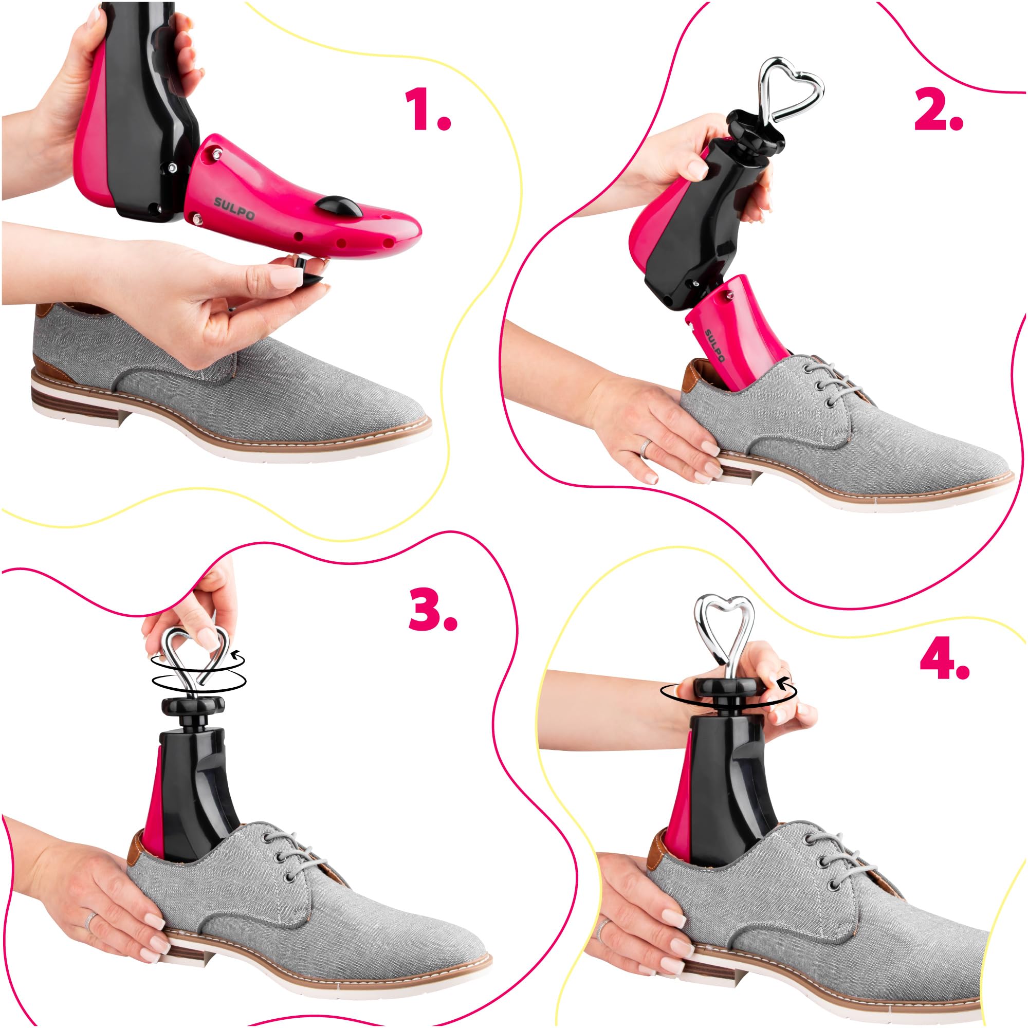 SULPO Horma de zapatos de 3 g. Extensor de zapatos, para zapatos apretados, para zapatos apretados, hombre, mujer, zapatillas, botas, botines - extrafuerte, ajustable