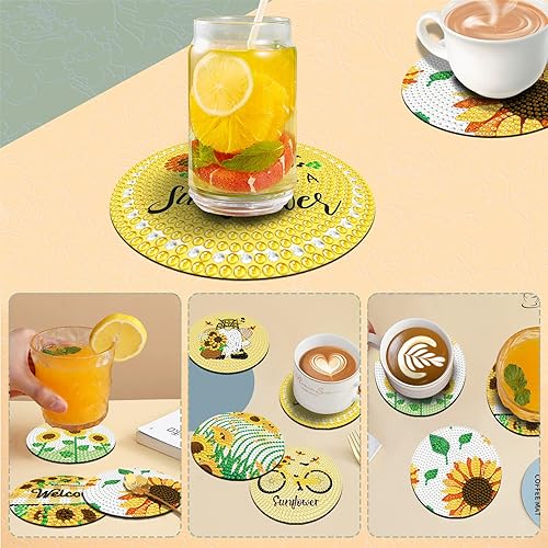 Miniatura 6 de JeCuiK 8 posavasos de pintura de diamante de girasol 5D DIY posavasos de diamante para adultos, niños, principiantes, regalos de Navidad,