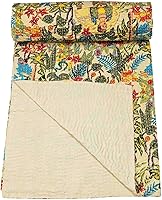 Vista 2 de Marubhumi Colcha de algodón puro Kantha con diseño tradicional indio de Farida (beige, individual (60 x 90 pulgadas)