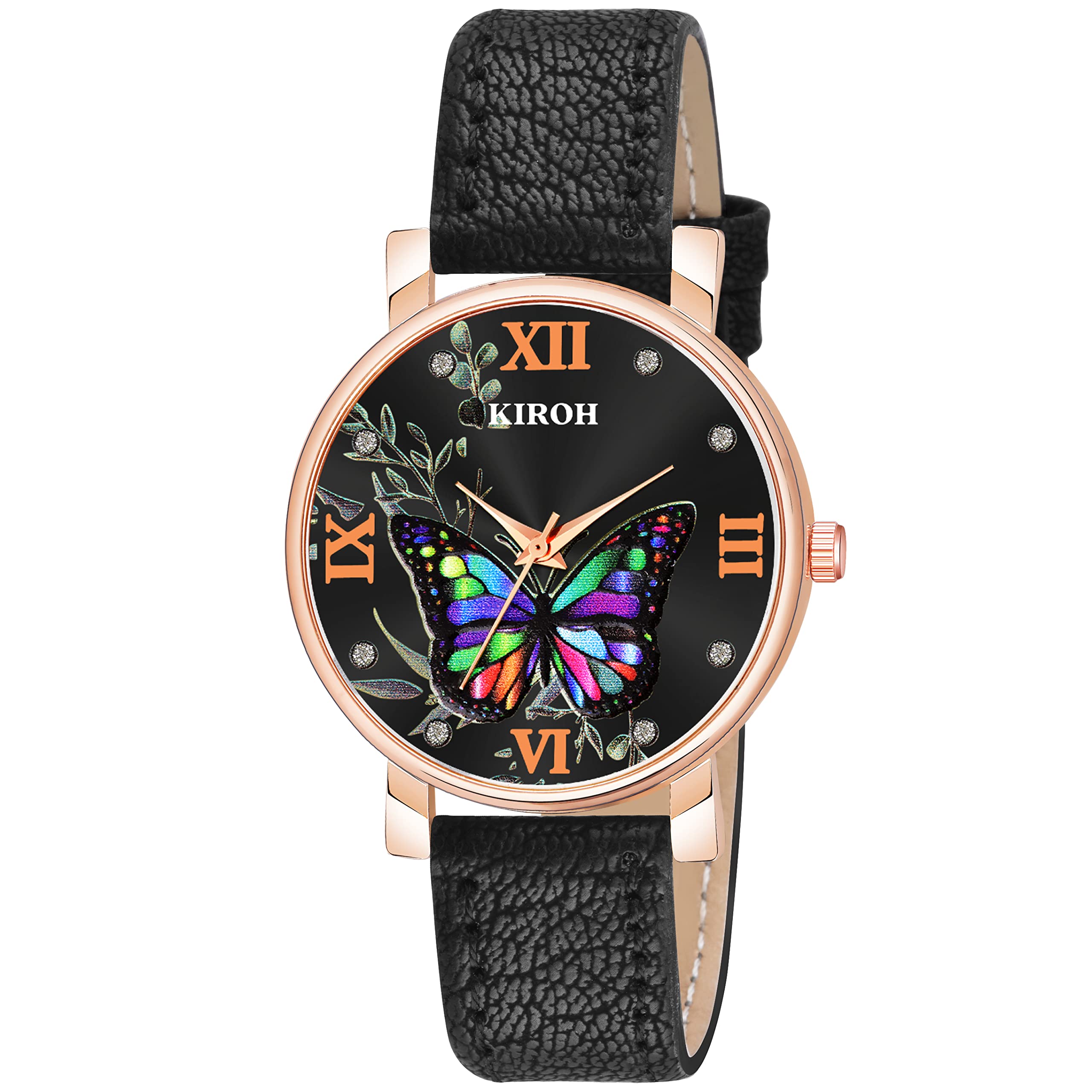 KIARVI GALLERY Analogue Butterfly Designer Dial Leather Strap Womens and Girls Watch (Black) (B0BJ8MYCS6) Amazon Price History, Amazon Price Tracker