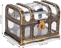 Vista 3 de Plastic Transparent Antique Pirate Treasure Box with Lock and Key, Treasure Toy Box Prizes for Kids, Pirate Party Decor