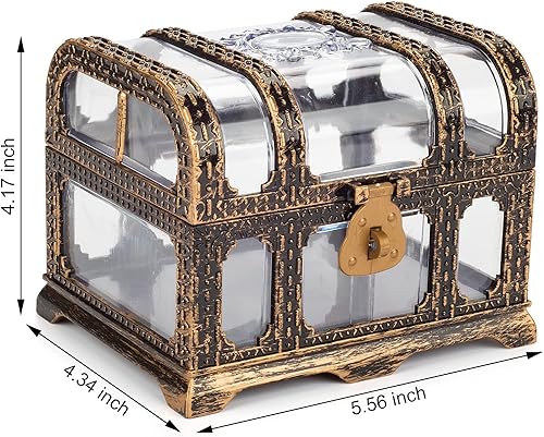 Miniatura 3 de Caja de tesoro pirata antigua transparente de plástico con cerradura y llave, caja de juguetes del tesoro premios para niños, decoración de fiesta