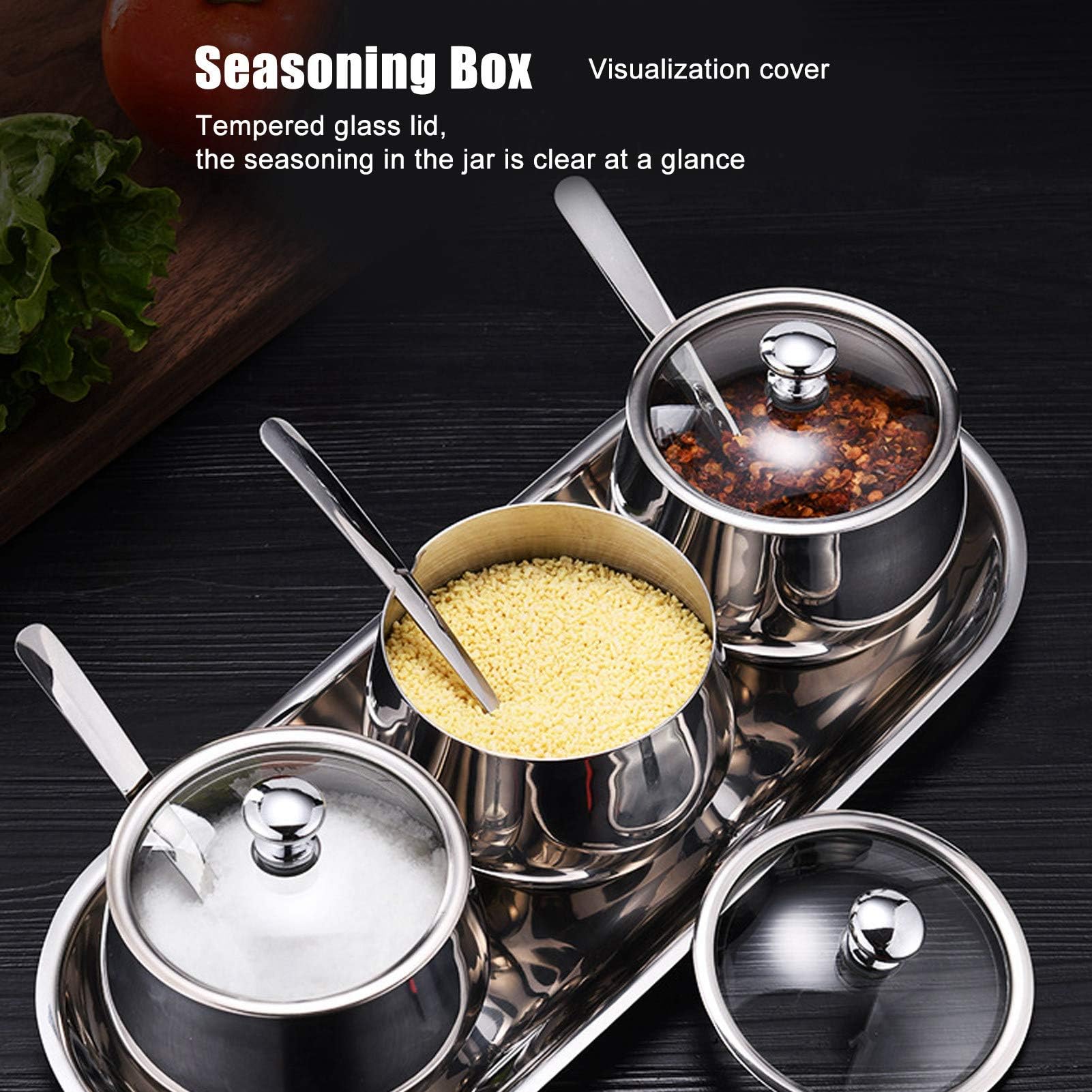 3 Pots à épices, Sucrier Durable En Acier Inoxydable 304 Avec Couvercle Visuel, Distributeur De Sucre élégant Et élégant Avec Cuillère à Couvercle, Pour la Maison, la Cuisine