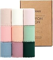 Vista 1 de 9 rollos de cinta de gasa multicolor hecha a mano, 1.5 pulgadas x 21 yardas, cintas de seda con flecos deshilachados (9 rollos de 2.3 yardas)