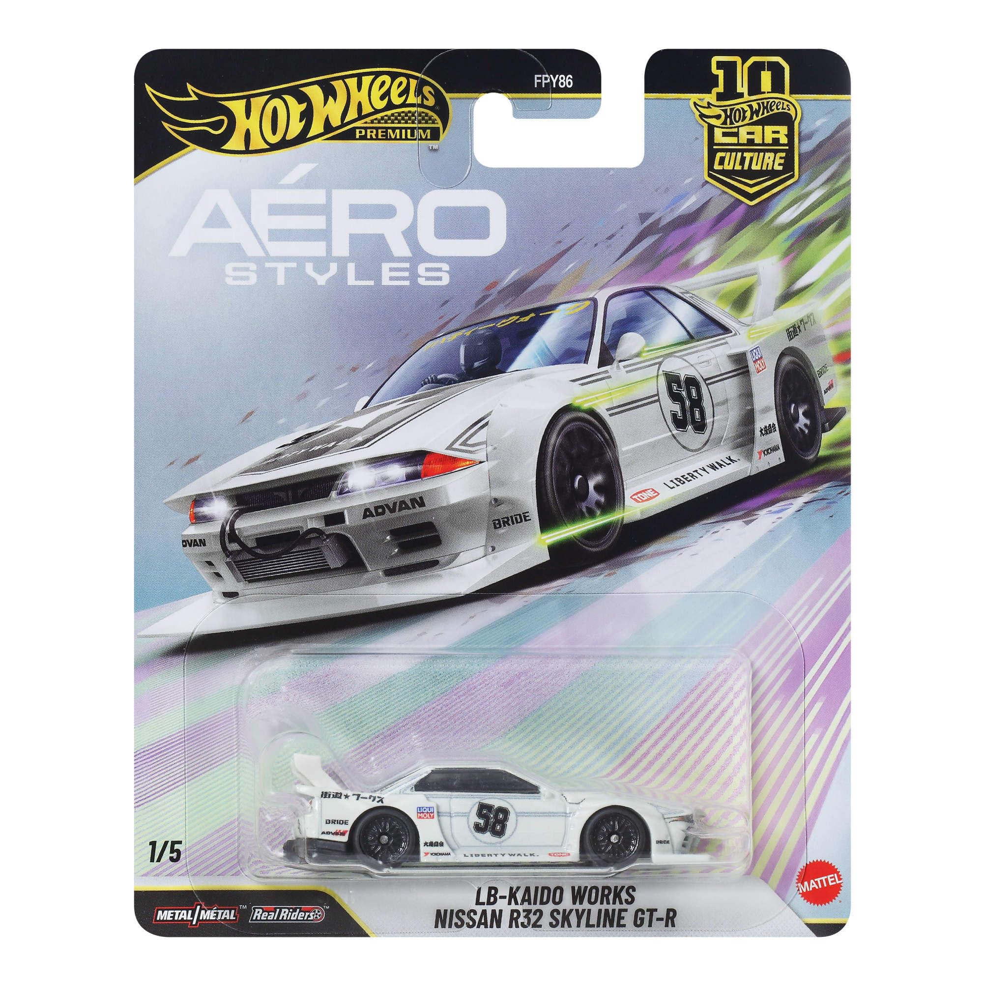 Hot Wheels Car Culture Premium 1:64 Scale Die-Cast Toy LB-Kaido Works Nissan R32 Skyline GT-R, with Real Riders Tires & Metal/Metal Body & Chassis, JKF05