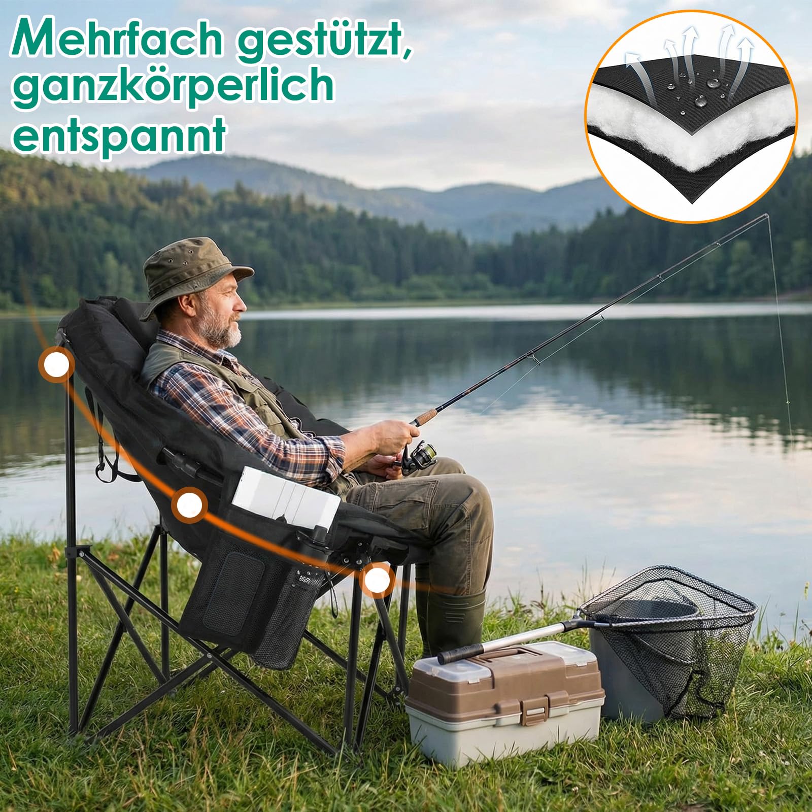 LIFERUN Moonchair XXL składane krzesło kempingowe, 150 kg, sofa kempingowa dla 1 osoby, krzesło składane XXL, do użytku na zewnątrz, do ogrodu, na balkon