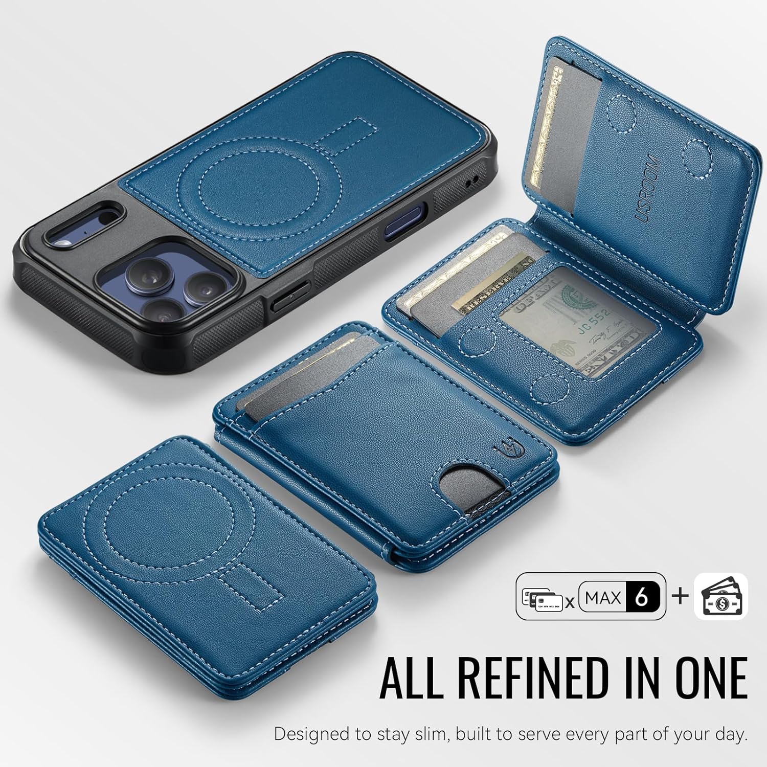 for iPhone 17 Pro Max Wallet Case Compatible with Magsafe, Magnetic RFID Blocking Card Holder Kickstand 2 in 1 Detachable Case for iPhone 17 Pro Max 6.9", Blue