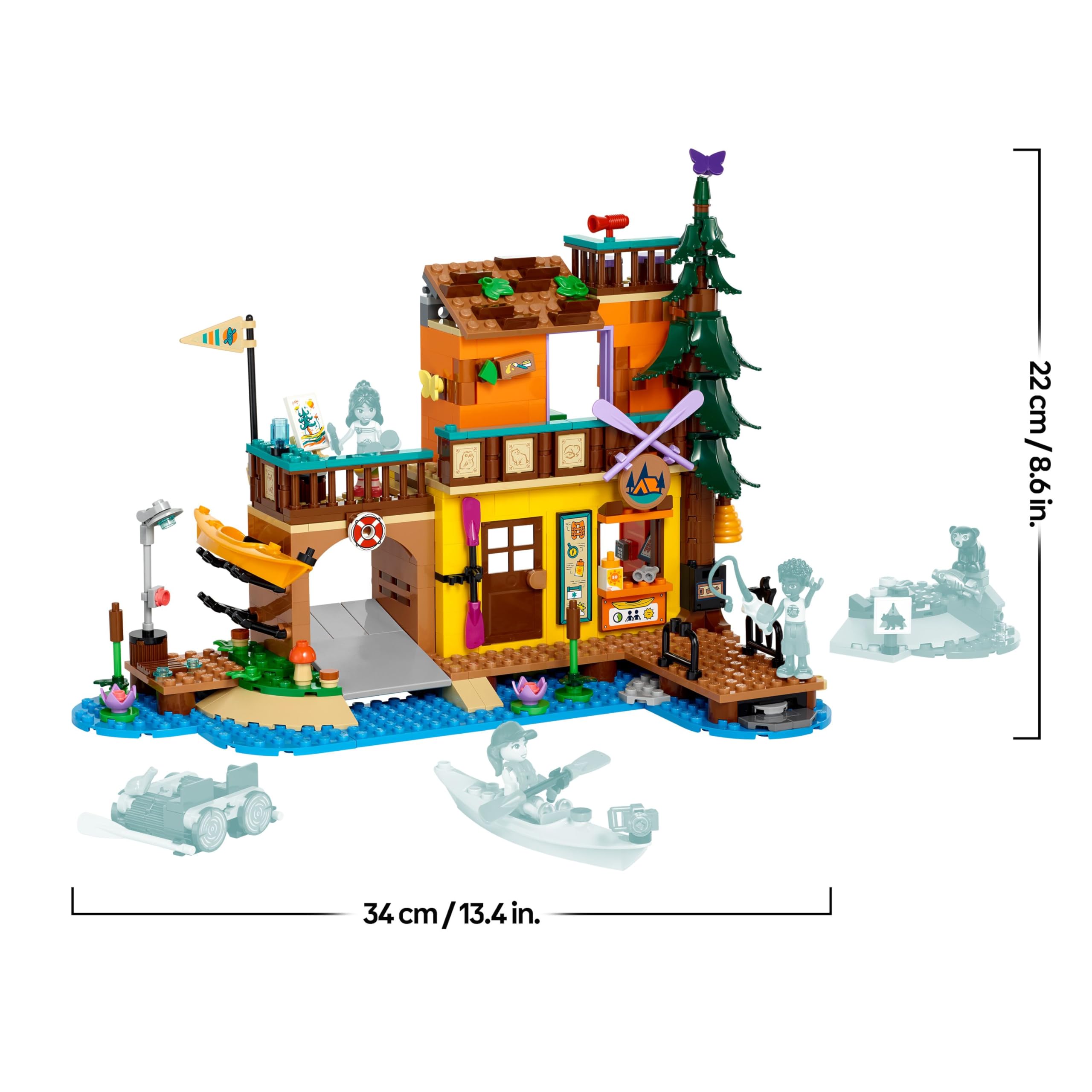 LEGO Friends Campo Avventura - Sport Acquatici, Giochi di Ruolo Educativi per Bambine e Bambini da 7 Anni con Molo e Campeggio Giocattolo da Costruire, Accessori e 3 Personaggi, Idea Regalo 42626
