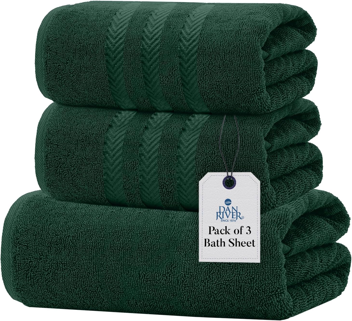 DAN RIVER 3-Piece Towel Set: 1 Oversized Bath Sheet (40x80 Inches) & 2 Bath Sheets (35x70 Inches), 550 GSM - Hunter Green
